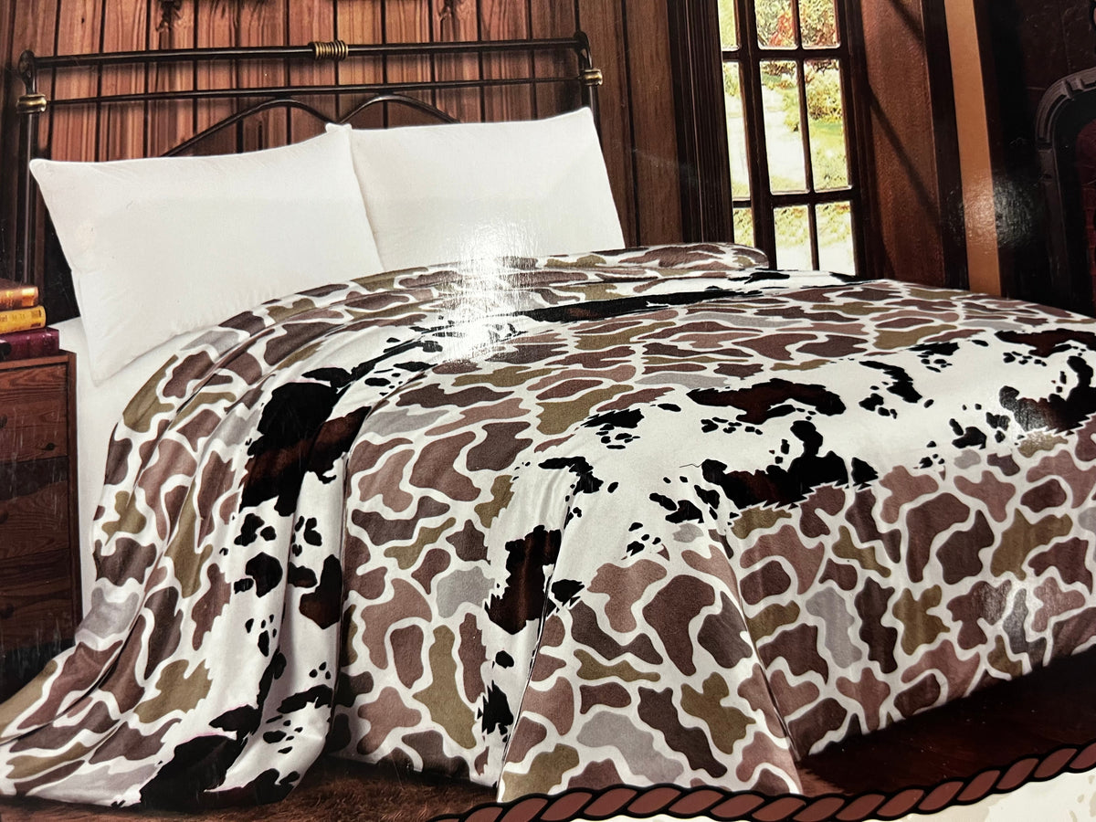 Western Linens Brown Camo Cowhide print Mia blanket - king size