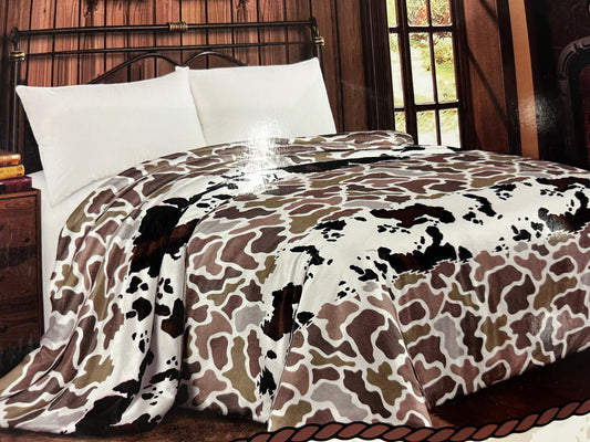 Western Linens Brown Camo Cowhide print Mia blanket - king size