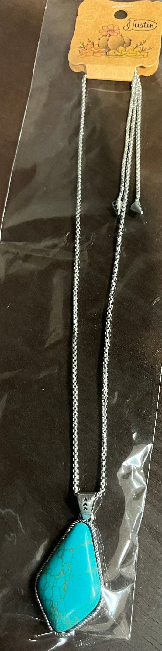 Justin Necklace Slider Chain W/Faux Turquoise Teardrop Pendant