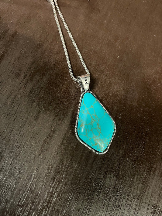Justin Necklace Slider Chain W/Faux Turquoise Teardrop Pendant