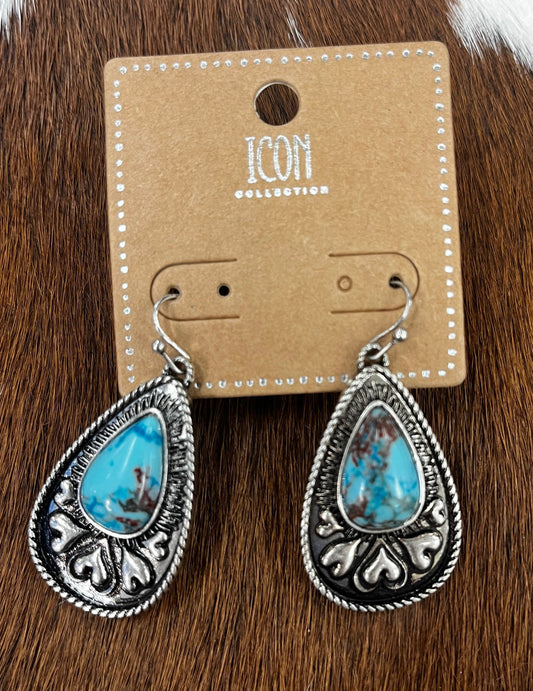 Turquoise Western Teardrop Earrings