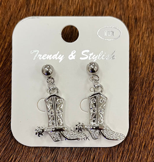 Silver Cowgirl Boots Earrings