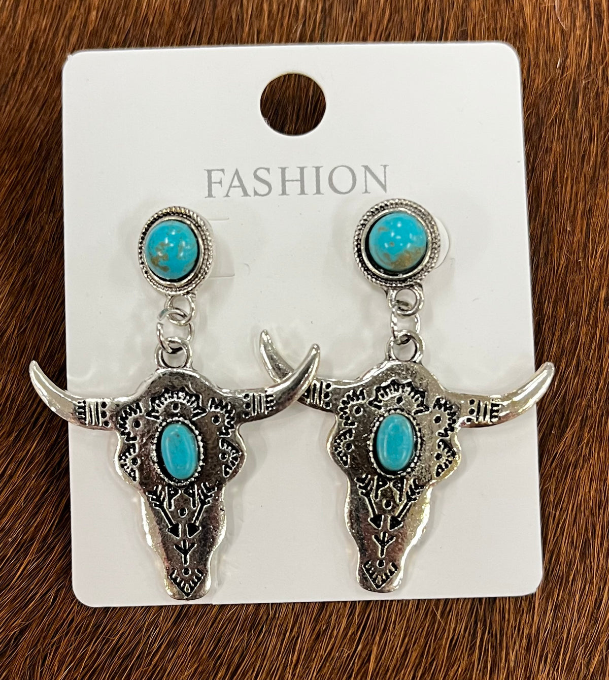 Turquoise Longhorn Drop Earrings