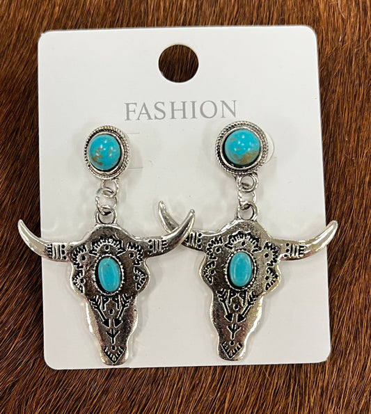 Turquoise Longhorn Drop Earrings