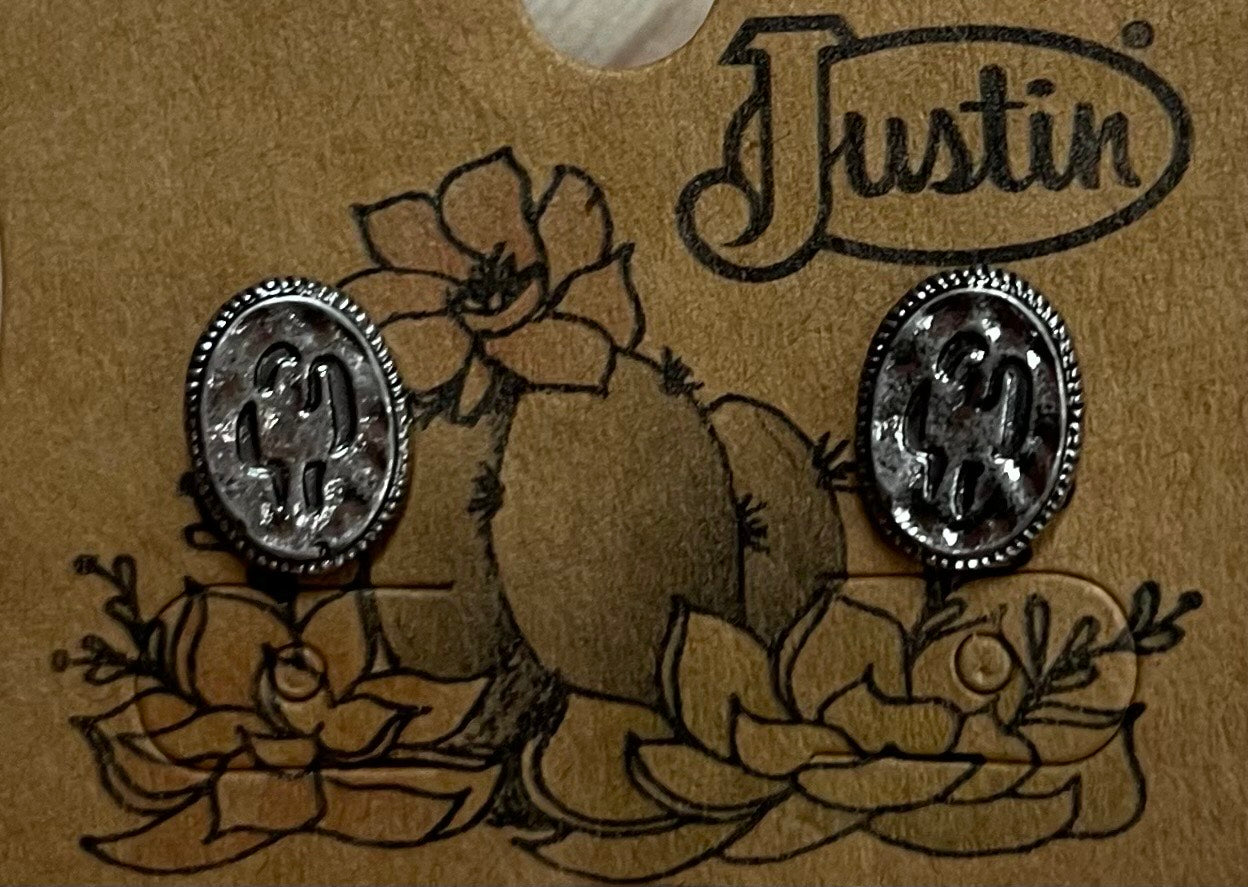 Justin Earrings Hammered Oval W/Saguaro