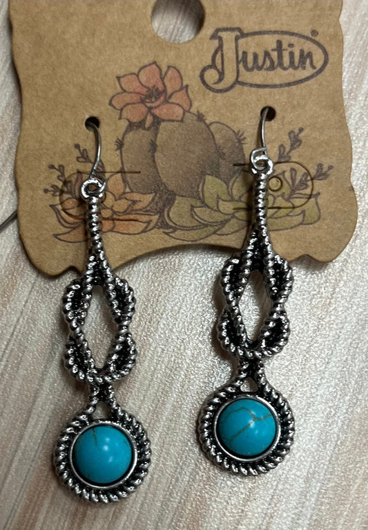 Justin Earrings Drop Dangle Square Knot W/Faux Turquoise Stone