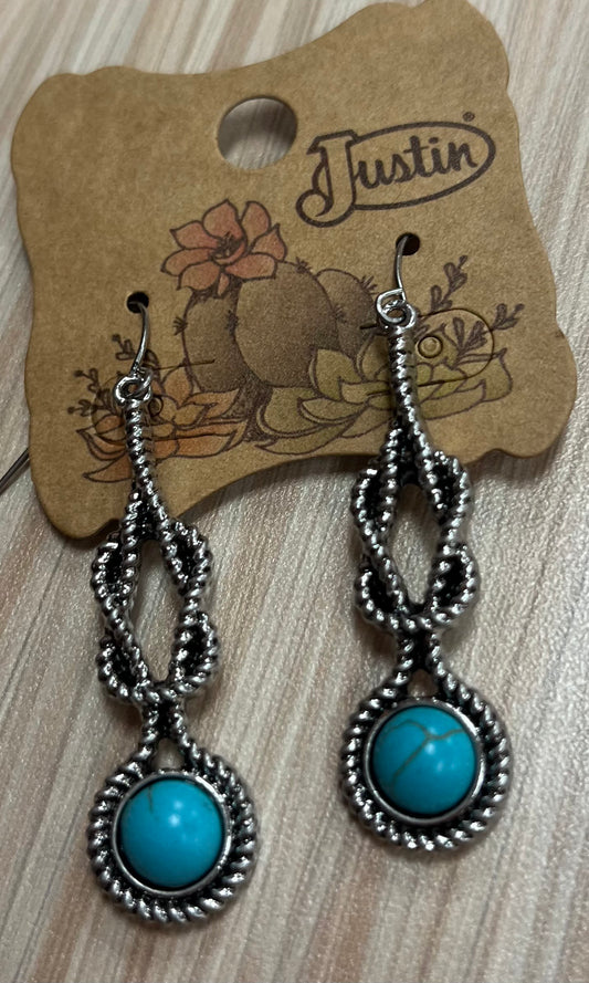 Justin Earrings Drop Dangle Square Knot W/Faux Turquoise Stone