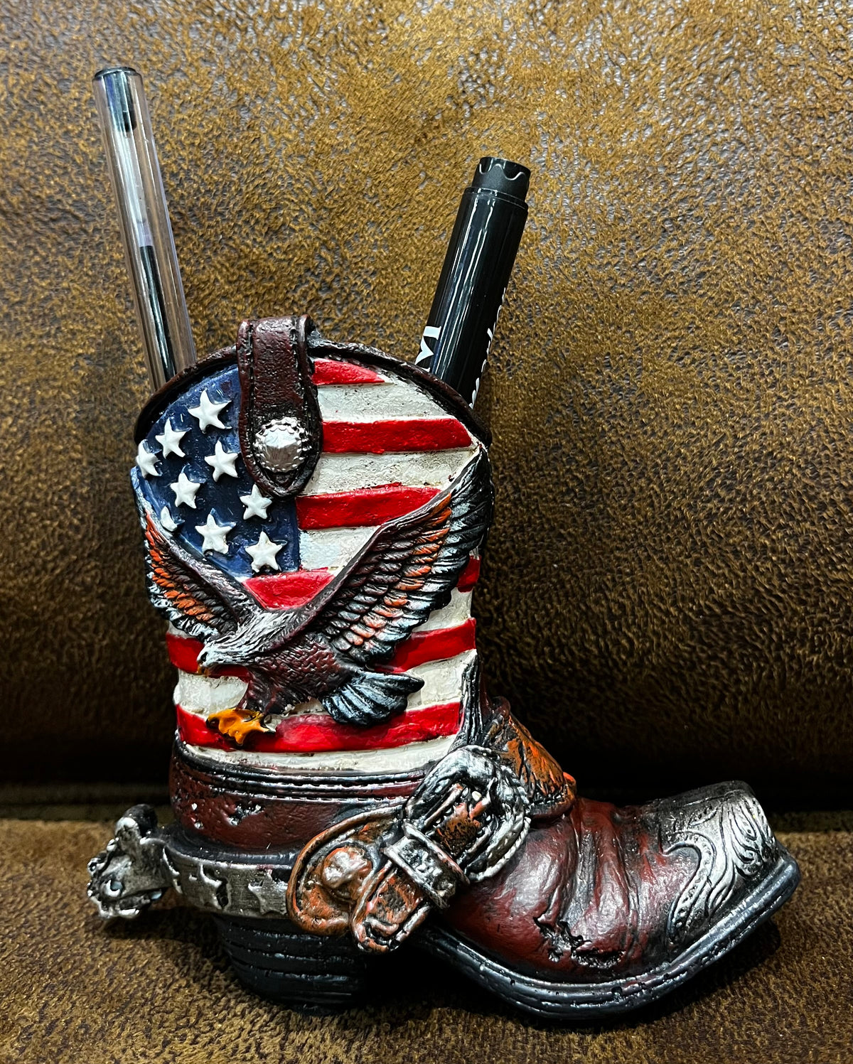 Austin Accent Boot Pencil Cup Eagle & Flag