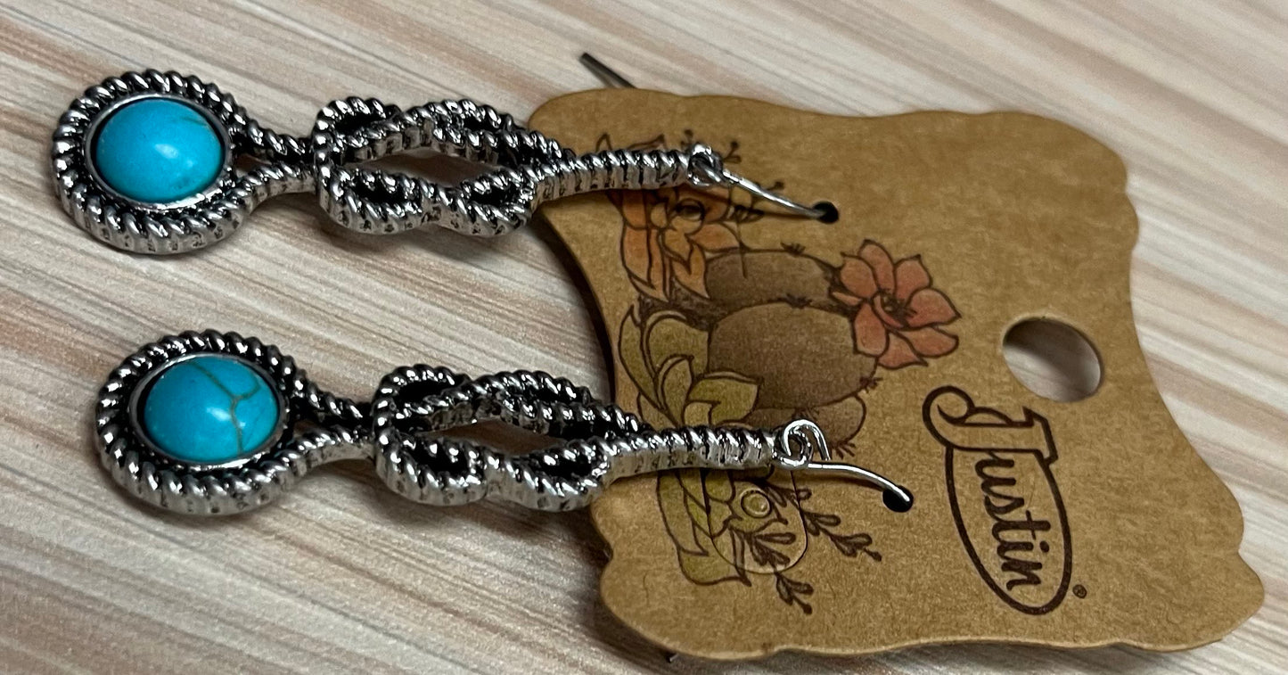 Justin Earrings Drop Dangle Square Knot W/Faux Turquoise Stone