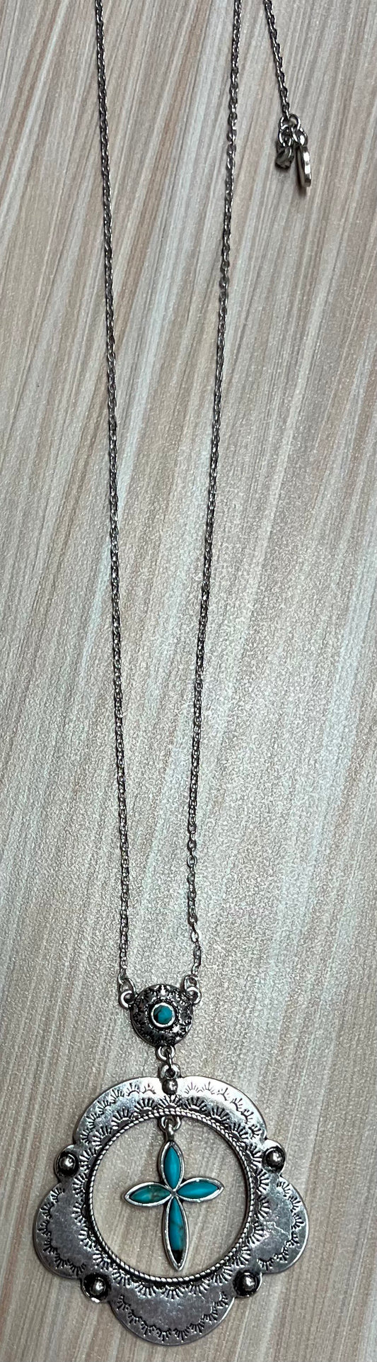 Justin Necklace Concho Hoop with Stone Cross