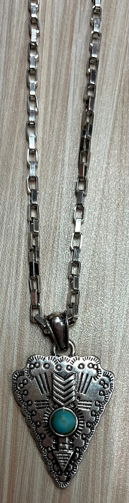 Justin Necklace Arrowhead and Arrow with Faux Turquoise on rolo Chain