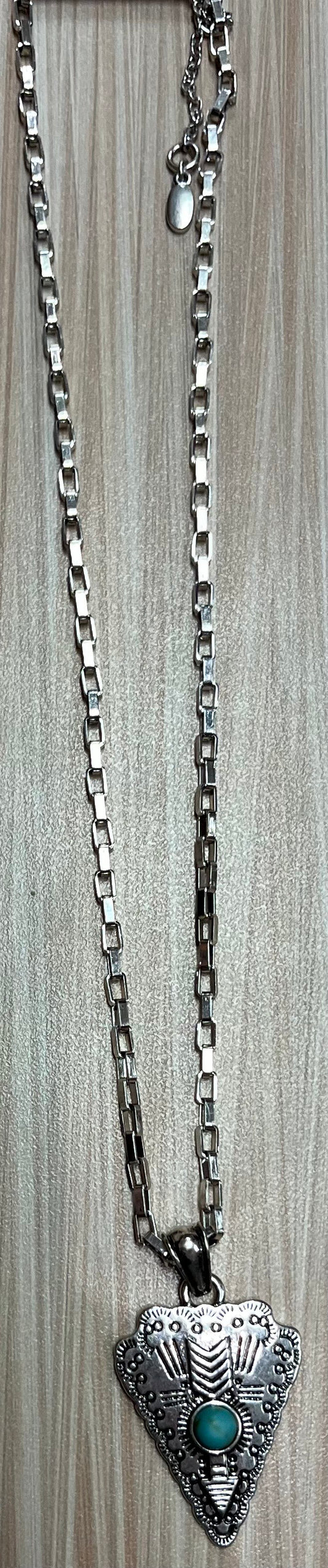 Justin Necklace Arrowhead and Arrow with Faux Turquoise on rolo Chain