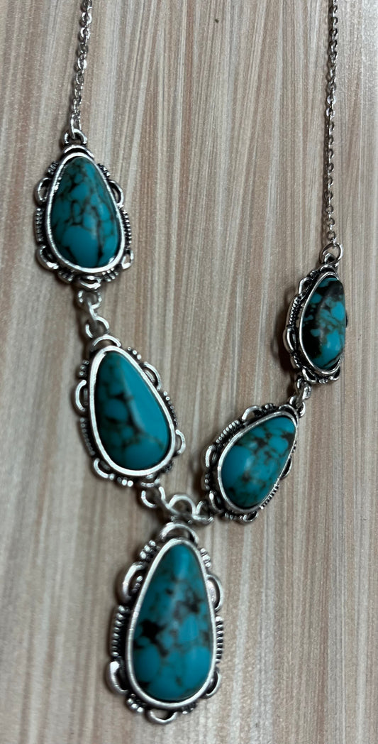 Justin Necklace Faux Turquoise Teardrop Stone Lariat