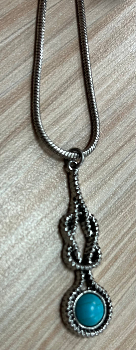 Justin Necklace Snake Chain W/Square Knot and Faux Turquoise Stone Pendant