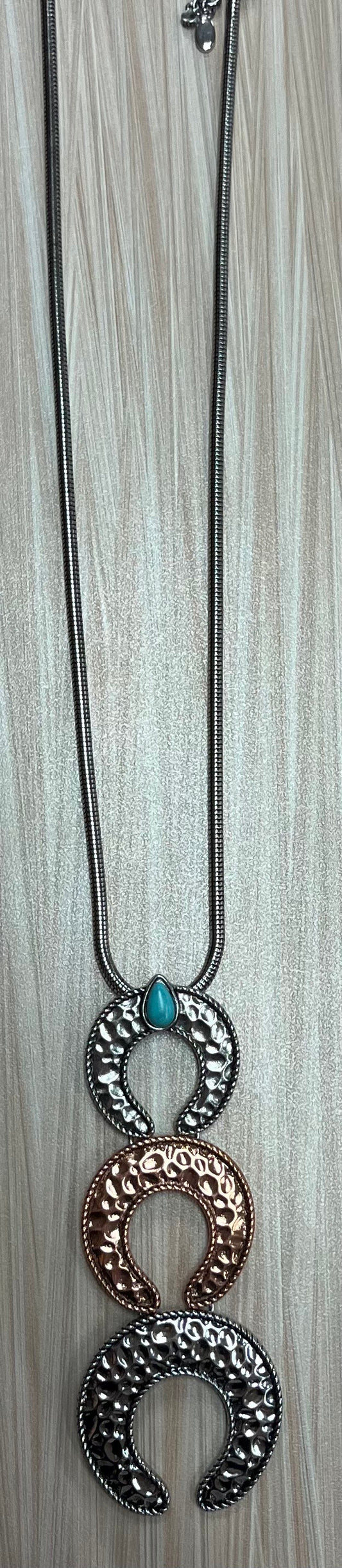 Justin Necklace Mixed Metal Triple Naja Charm W/Faux Turquoise