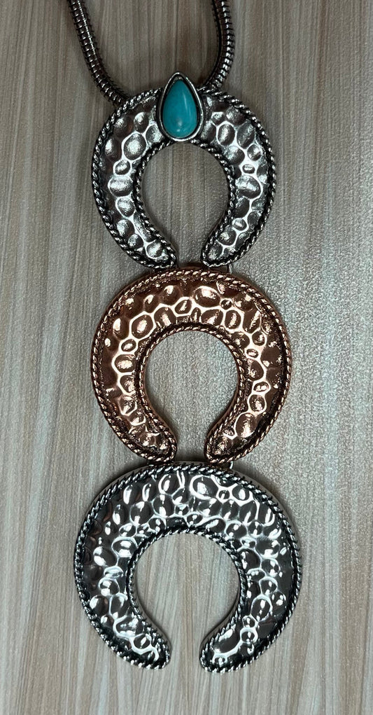 Justin Necklace Mixed Metal Triple Naja Charm W/Faux Turquoise