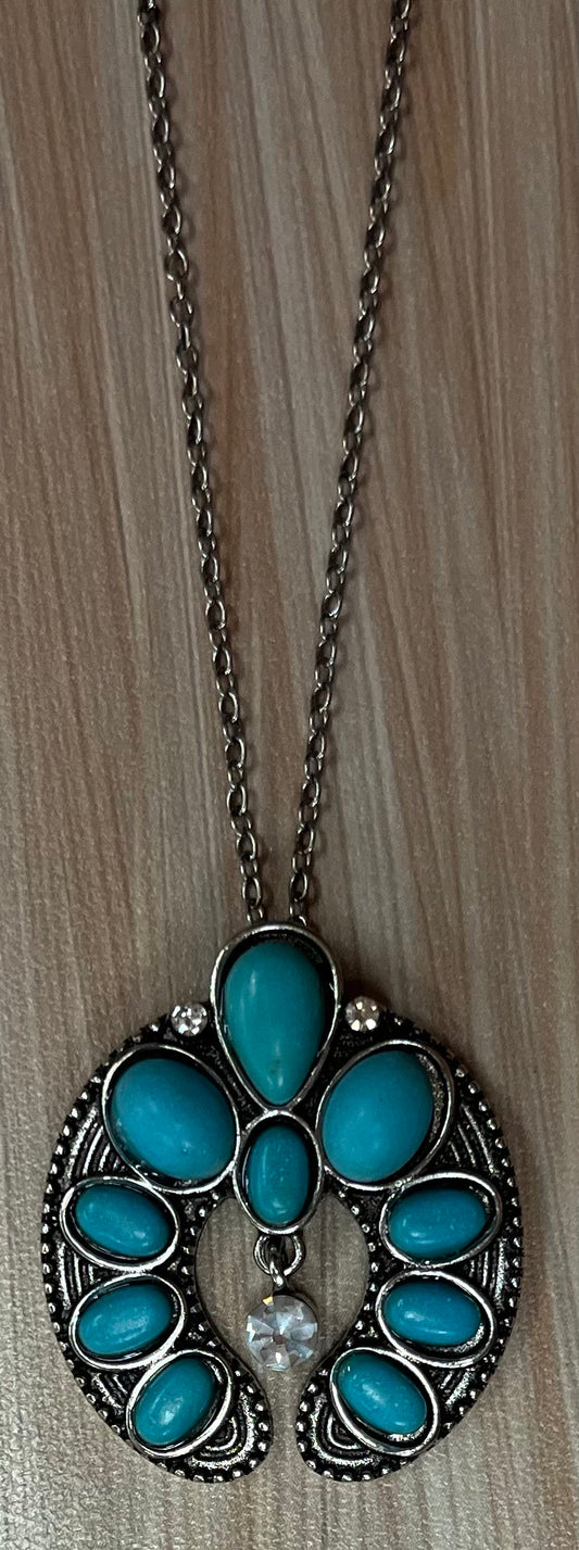 Justin Necklace Naja W/Faux Turquoise and Clear Crystals