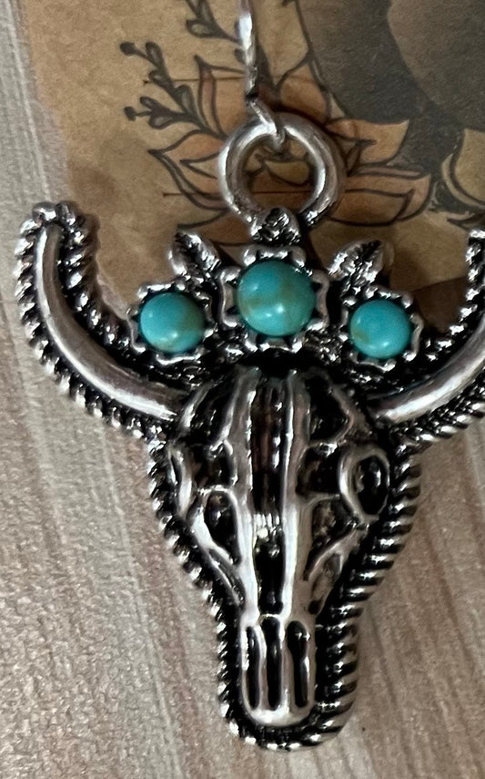 Justin Earrings Steer Head W/Faux Turquoise Flower Crown