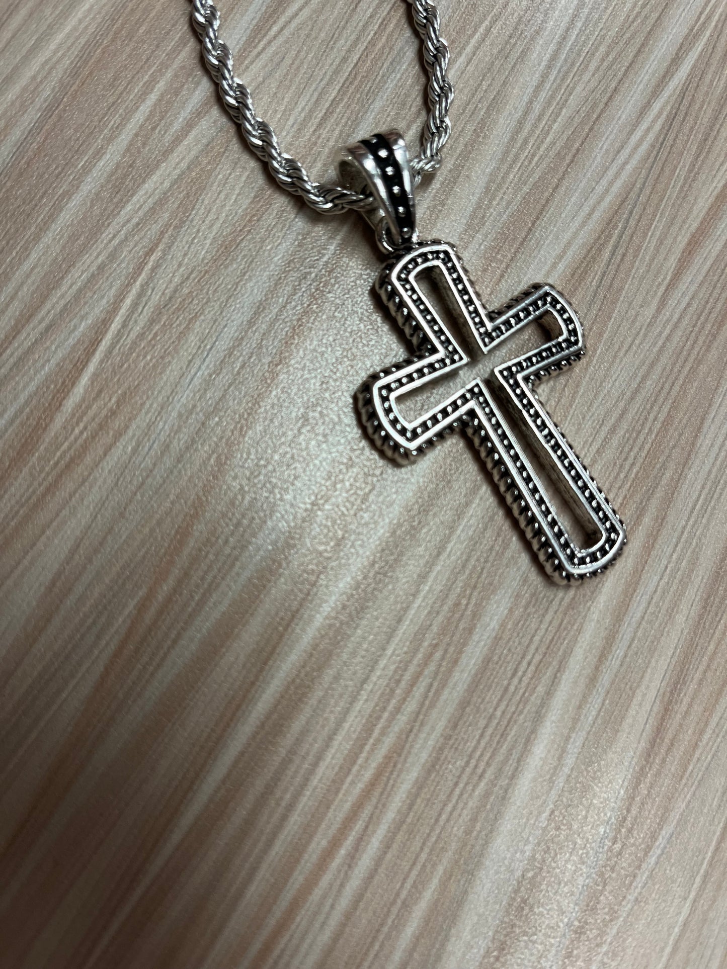 Justin Men's Necklace Stainless Steel SM Cutout Cross W/24" Rope Chain