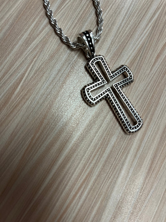 Justin Men's Necklace Stainless Steel SM Cutout Cross W/24" Rope Chain
