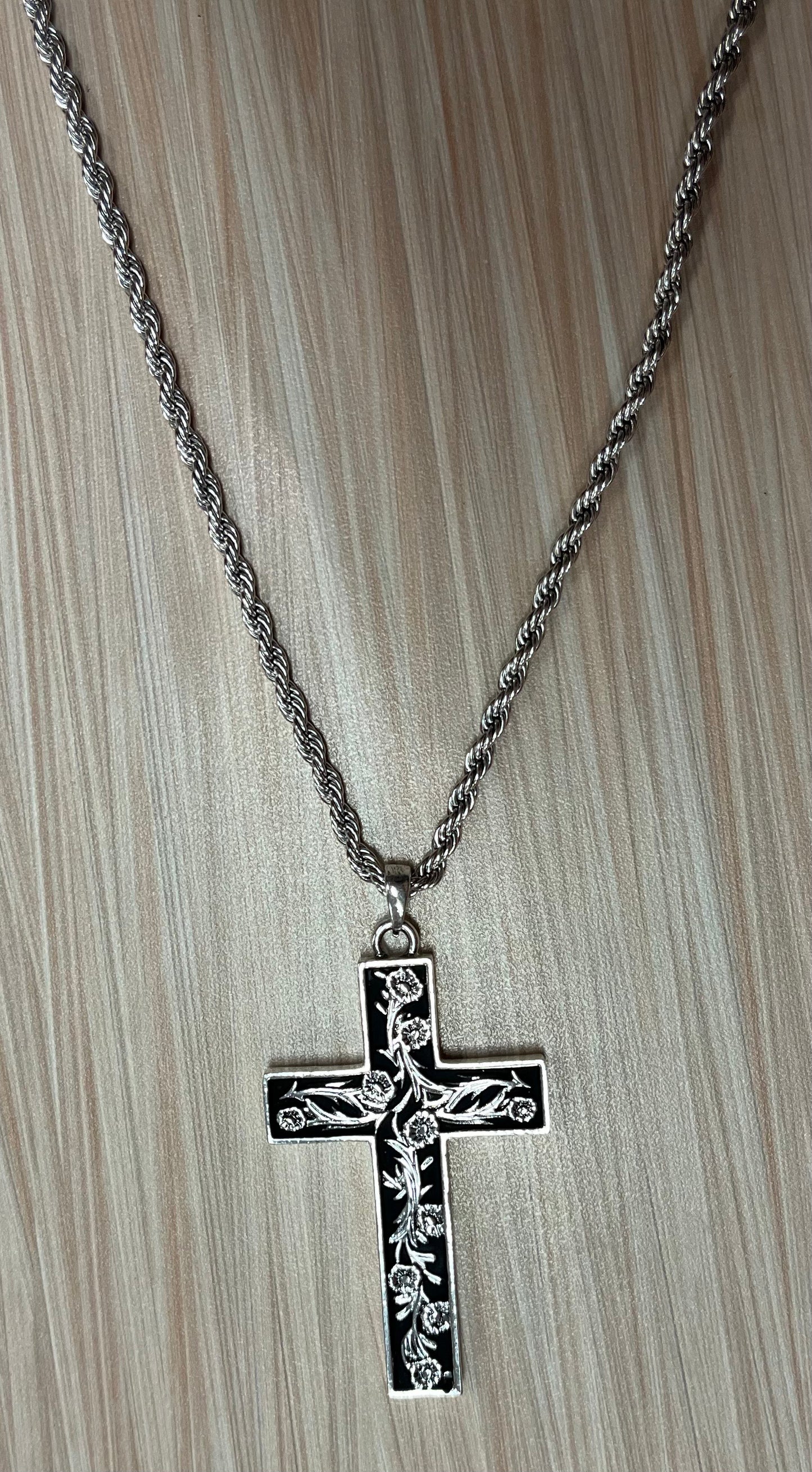 Justin Men's Necklace Reversible Cross On 24" Rope Chain