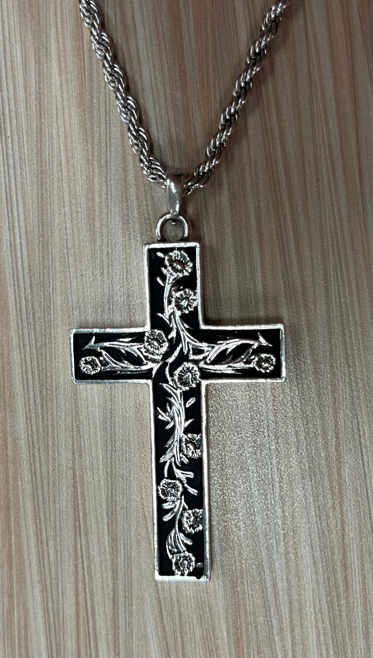 Justin Men's Necklace Reversible Cross On 24" Rope Chain