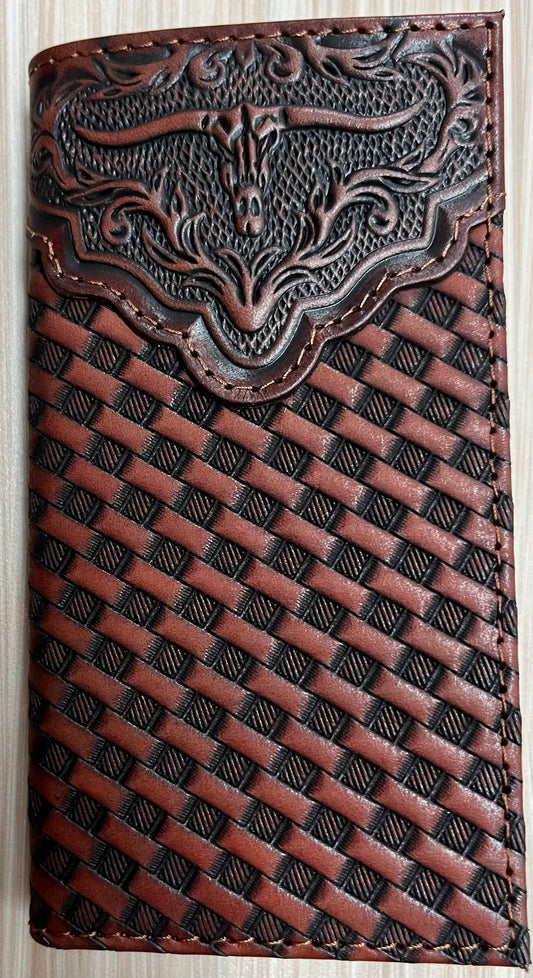 Justin Jr Rodeo Wallet Embossed Yoke W/Basketweave and Steer head