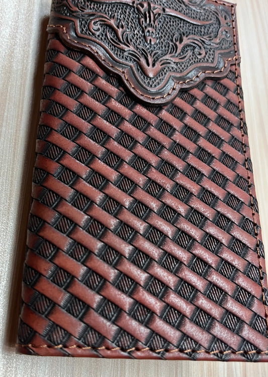 Justin Jr Rodeo Wallet Embossed Yoke W/Basketweave and Steer head