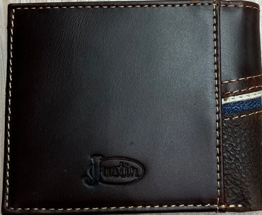Justin Genuine Leather Bifold Wallet Yoke W/Denim Inlay