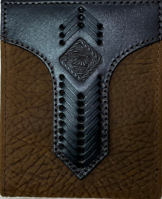 Justin Men's Genuine Leather Large Bifold Wallet Genuine Leather Large Bifold Wallet Oiled Textured With Stitched Yoke