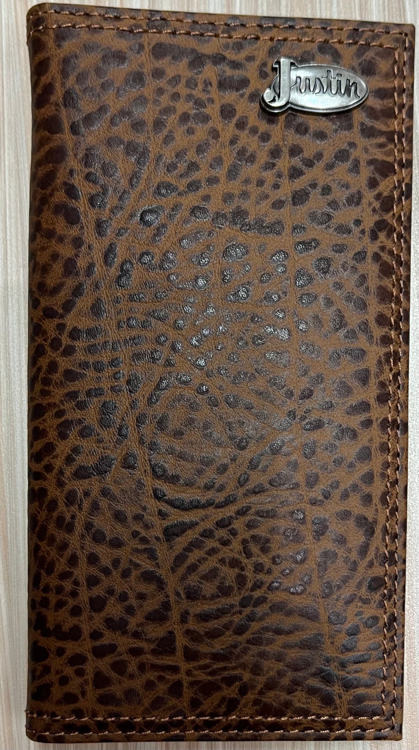 Justin Men's Genuine Leather Rodeo Wallet Tan Textured W/Antique Logo