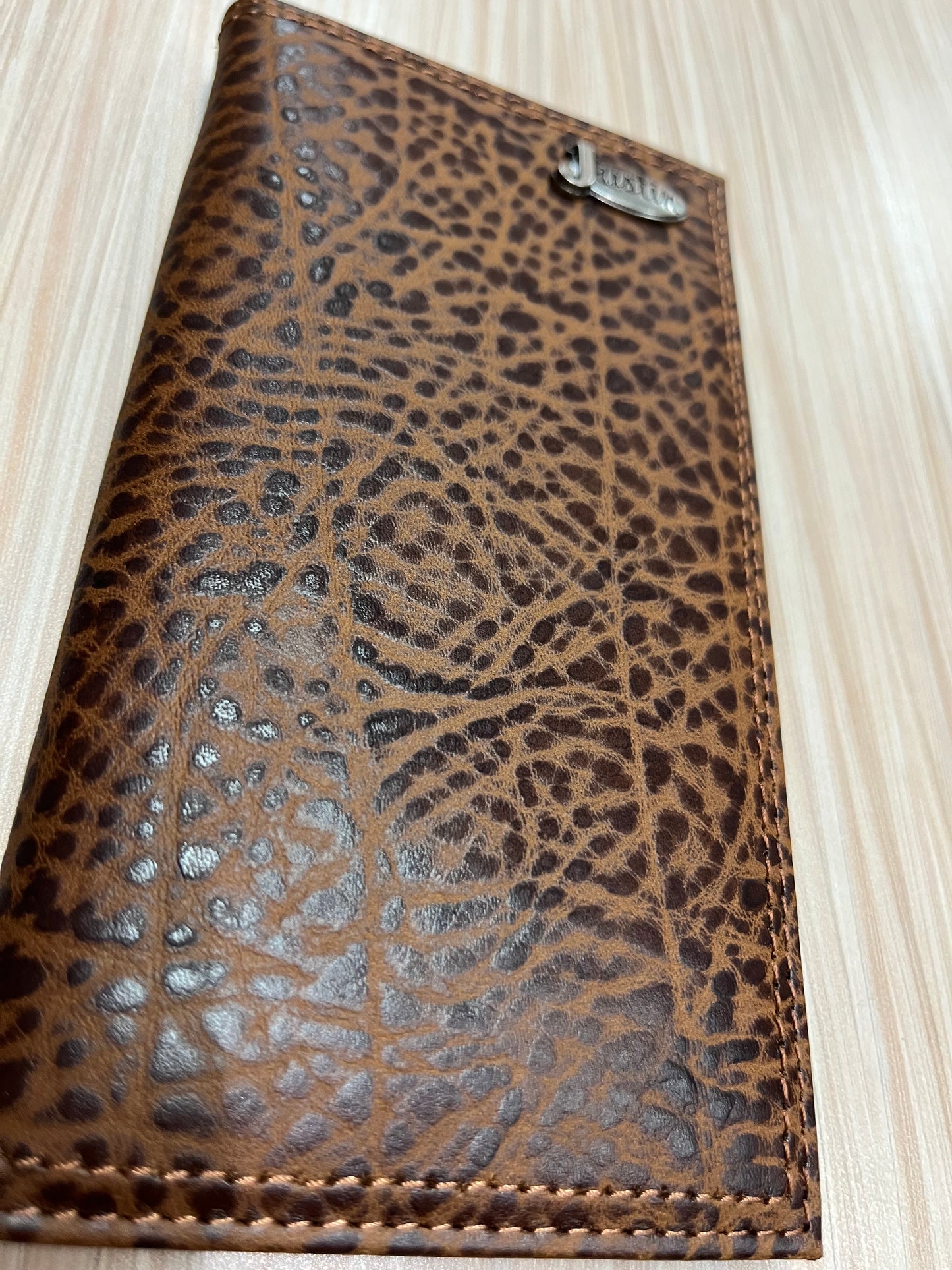 Justin Men's Genuine Leather Rodeo Wallet Tan Textured W/Antique Logo