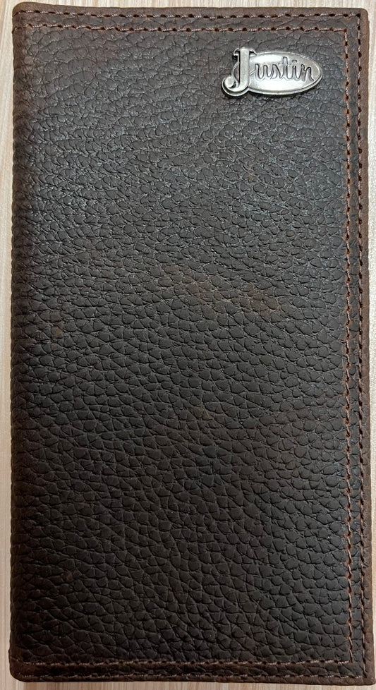 Justin Men's Genuine Leather Oiled Brown Textured W/Antique Silver Logo
