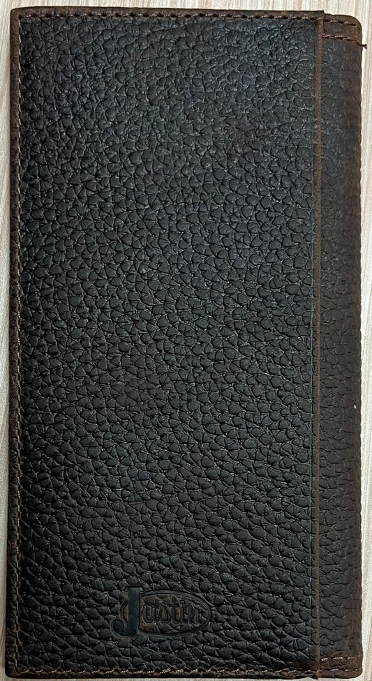 Justin Men's Genuine Leather Oiled Brown Textured W/Antique Silver Logo