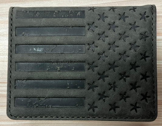 Justin Genuine Leather Bifold Card Wallet Graphite Flag
