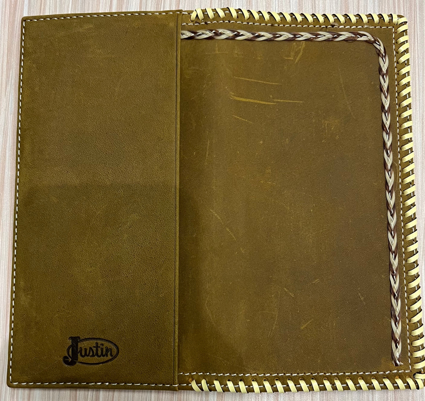 Justin Men's Rodeo Wallet Genuine Leather W/ Whip Stitch and Horsehair Braid