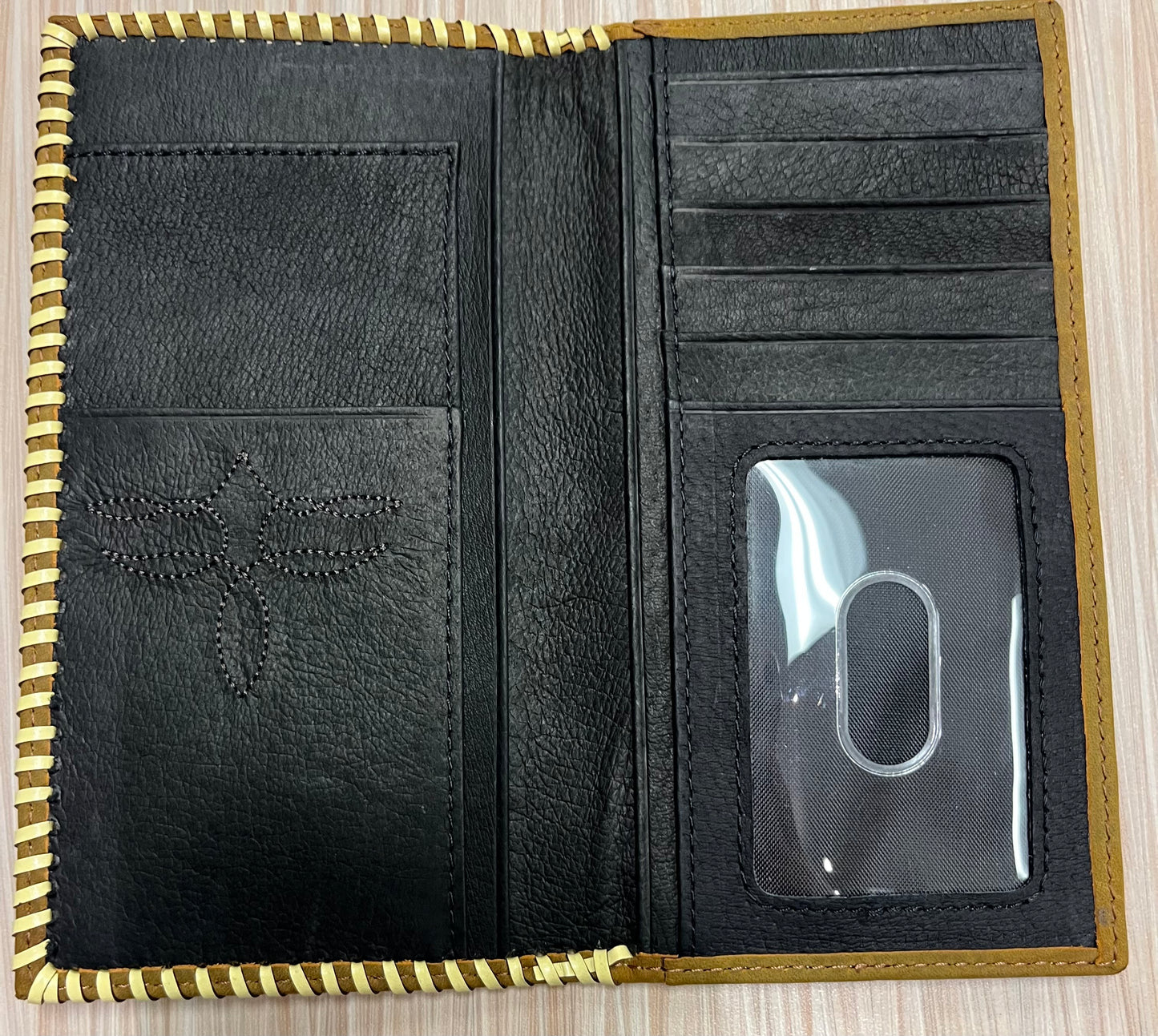 Justin Men's Rodeo Wallet Genuine Leather W/ Whip Stitch and Horsehair Braid