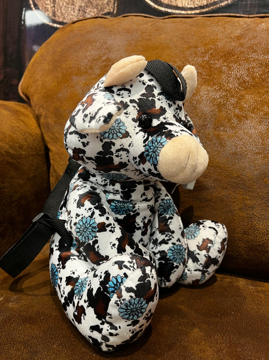 Western Linen Western Cow Print Plush Backpack