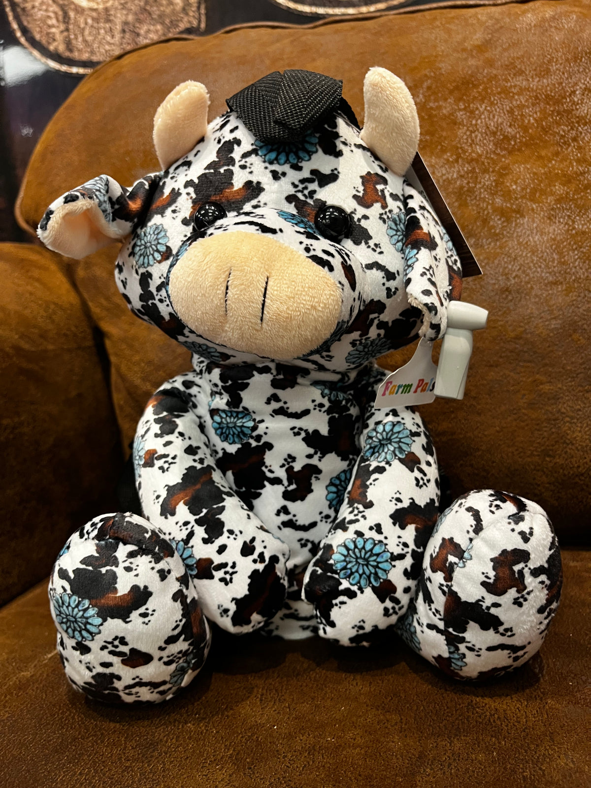 Western Linen Western Cow Print Plush Backpack