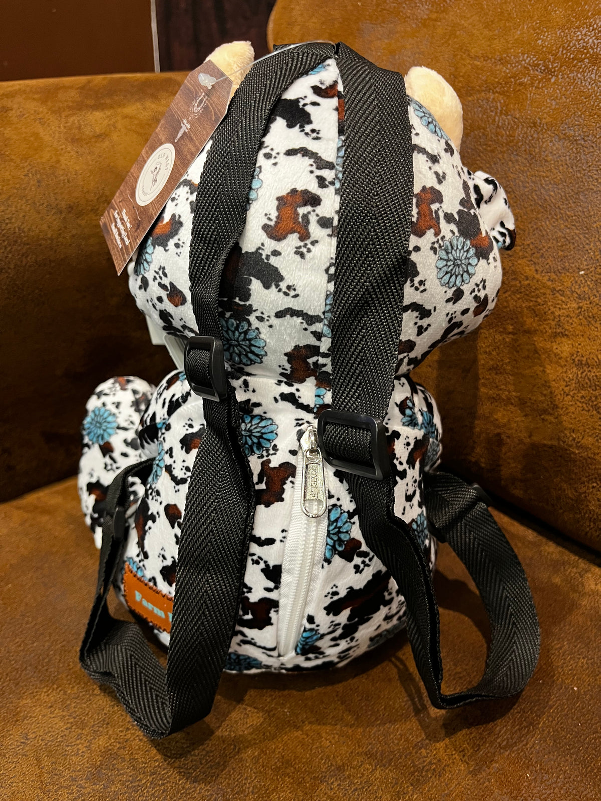 Western Linen Western Cow Print Plush Backpack