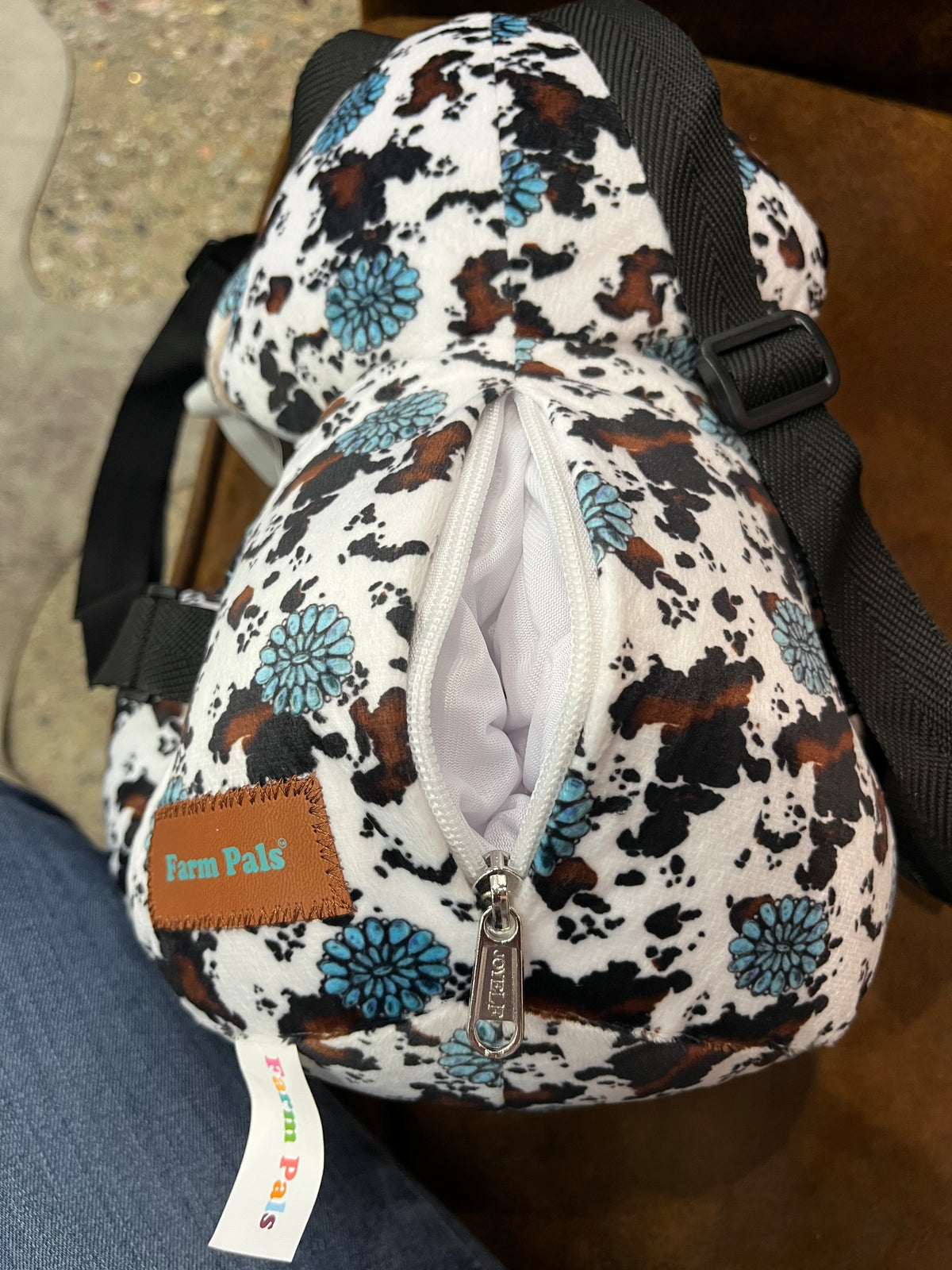 Western Linen Western Cow Print Plush Backpack