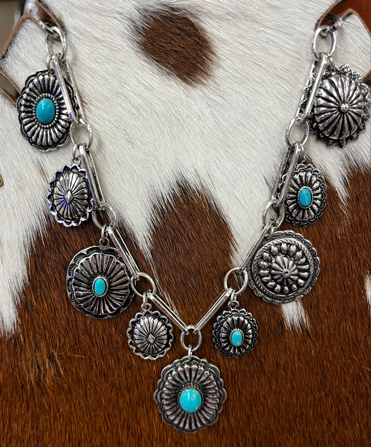 Western Turquoise Concho Charm Necklace