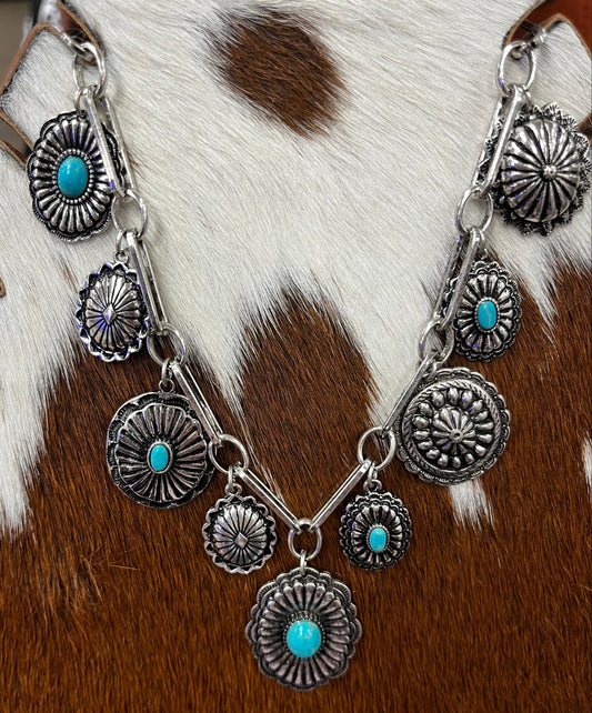 Western Turquoise Concho Charm Necklace