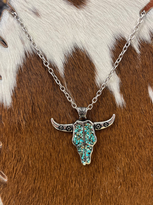 Western Style Druzy Turquoise Stone Pendant Necklace
