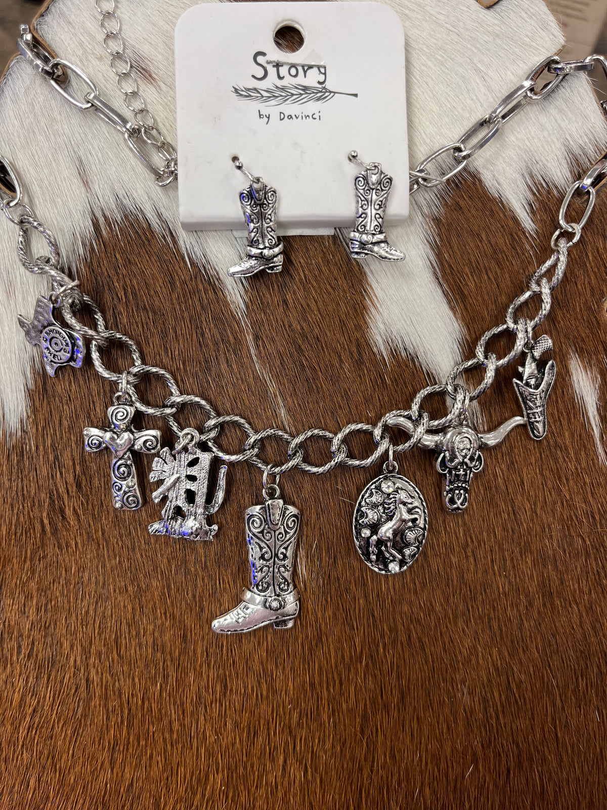 Western Boot Charm Necklace and Earrings Set