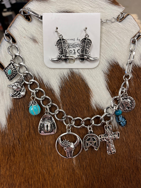Western Charm Necklace and Earrings Set
