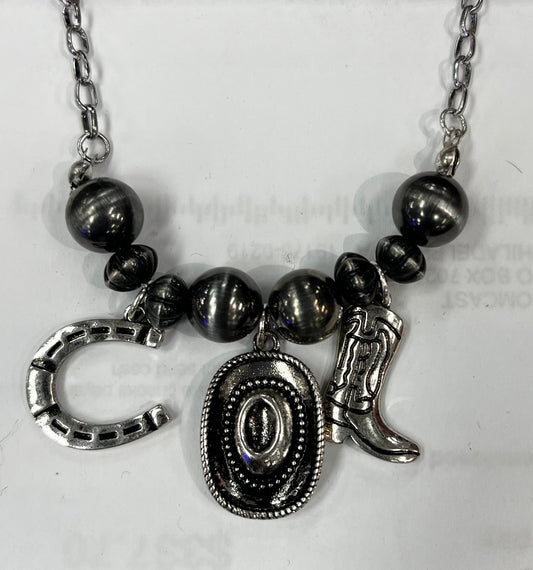 Western Navajo Pearl Charm Necklace
