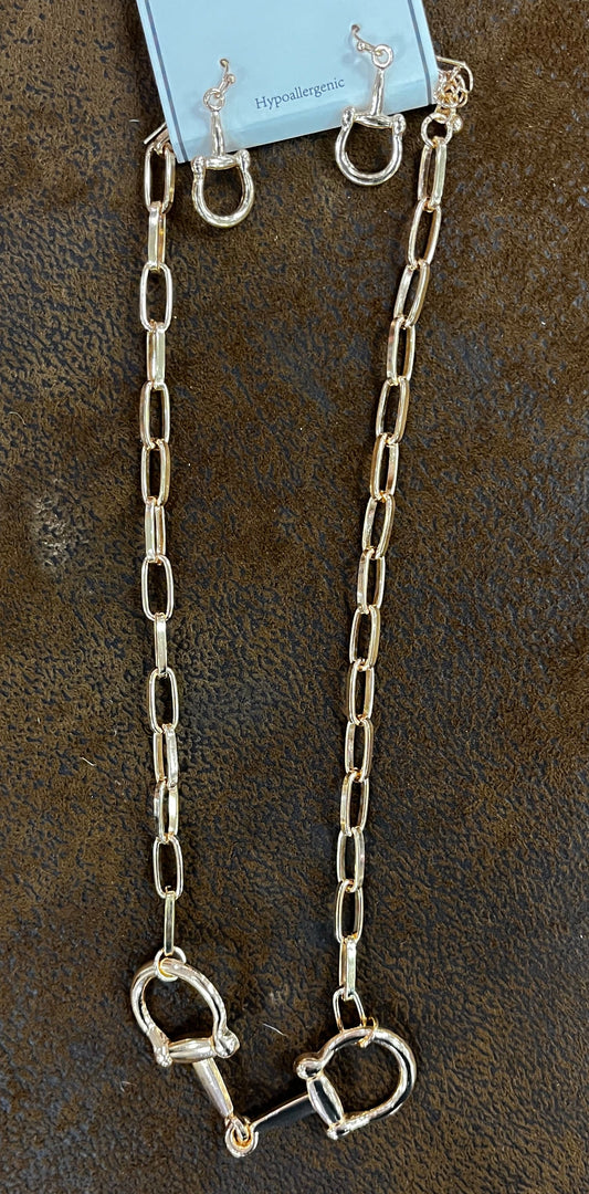 Western Double Linked Horse bit Necklace & Earrings