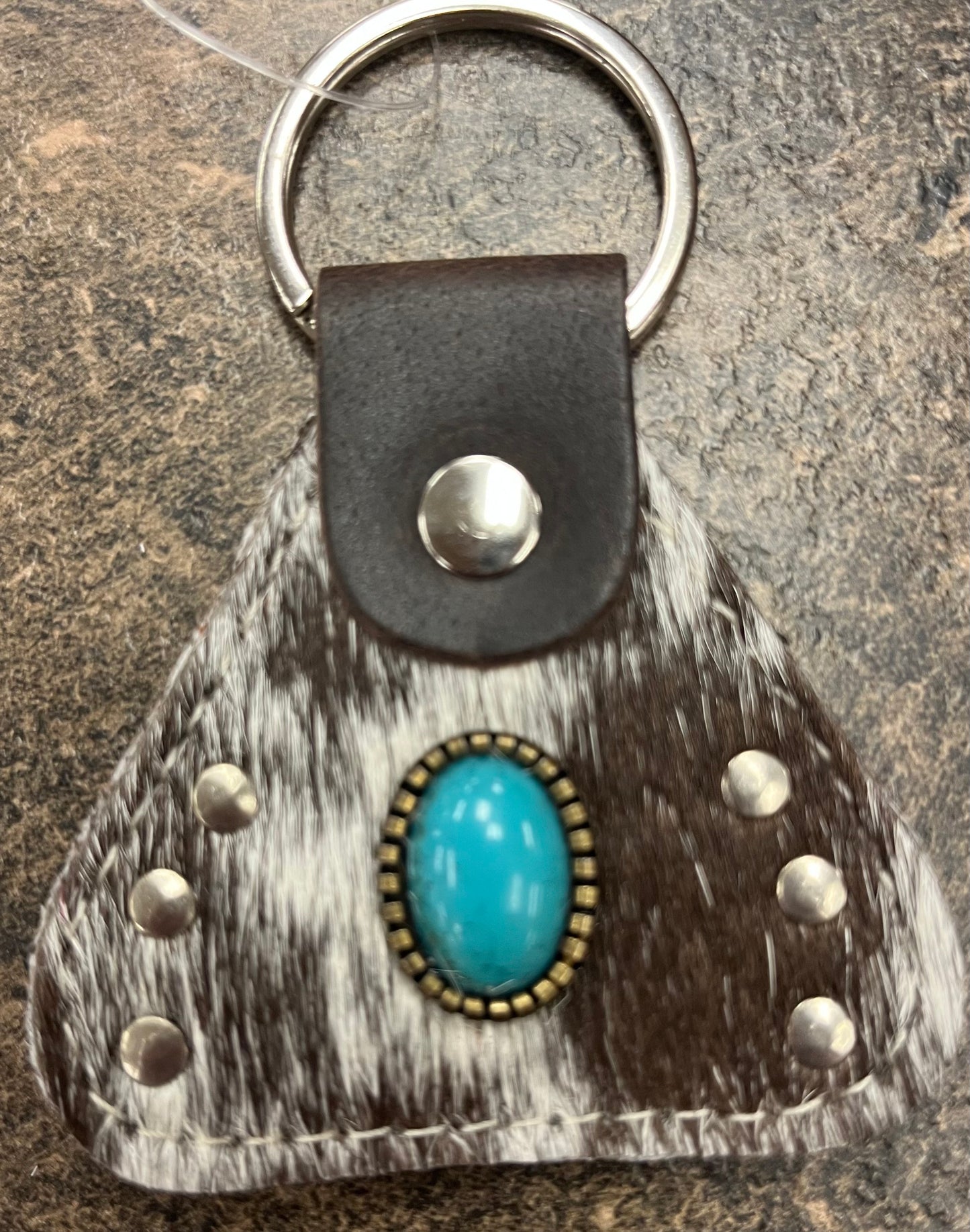 Keychain Western Hair-On Cowhide Turquoise Stone