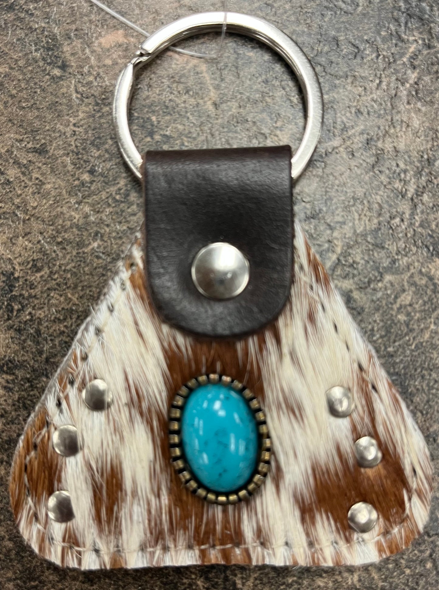 Keychain Western Hair-On Cowhide Turquoise Stone